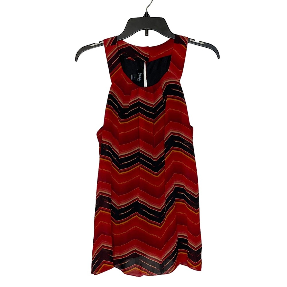 By & By Tank‎ Blouse Size Medium Red Black Striped Womens Lined Top Polyester